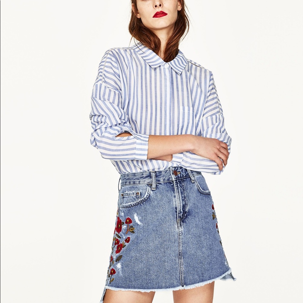Zara Denim skirt with floral detail